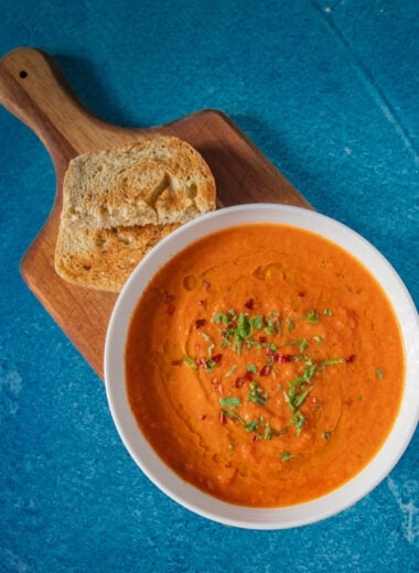 vegan tomato soup and bread