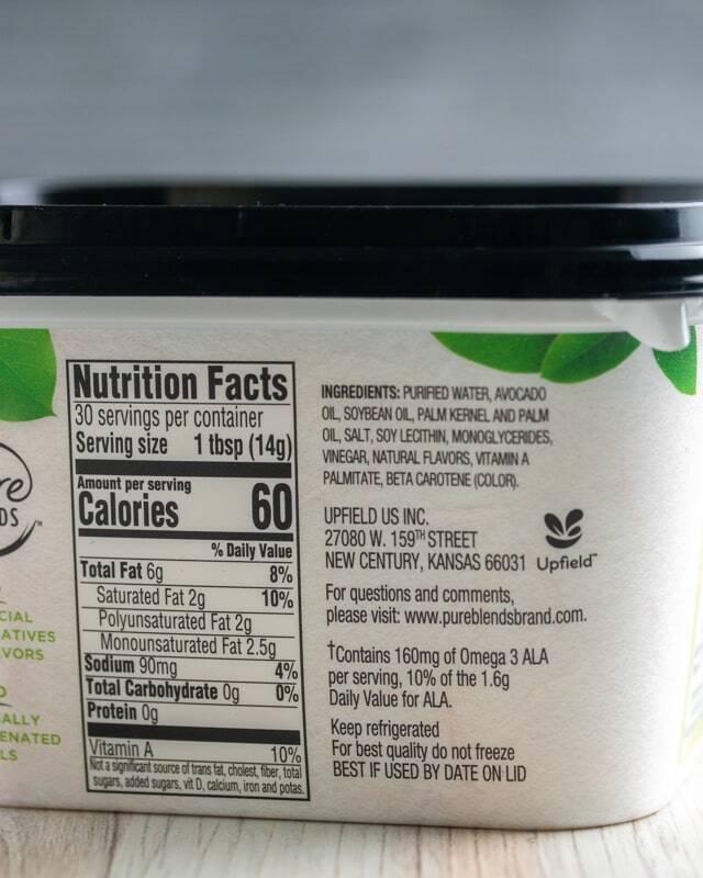 Pure Blends Avocado Oil Plant-Based Butter: back of carton