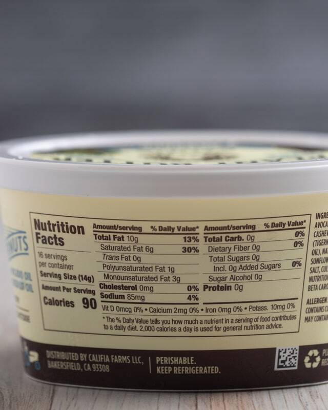 Califia Farms Plant Butter: back of carton