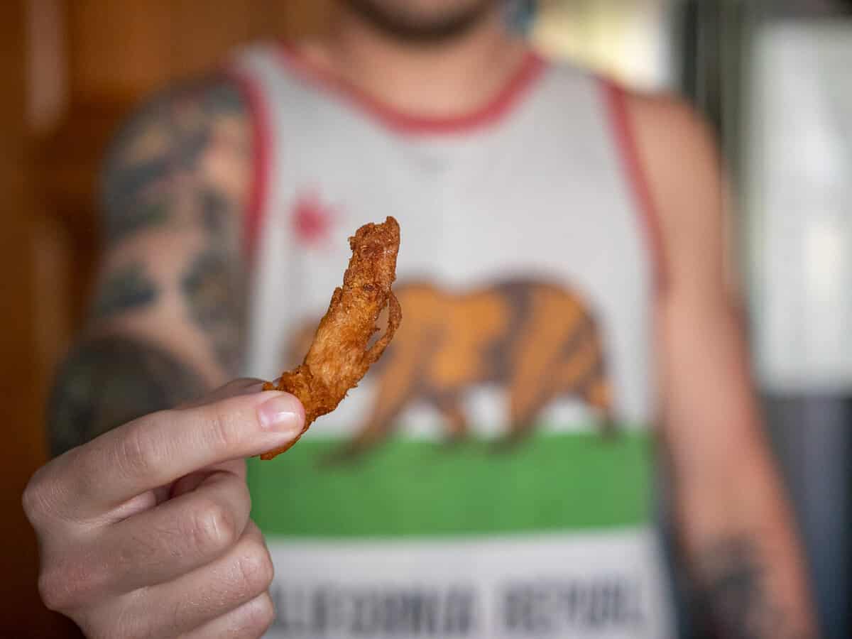 closeup of piece of vegan jerky