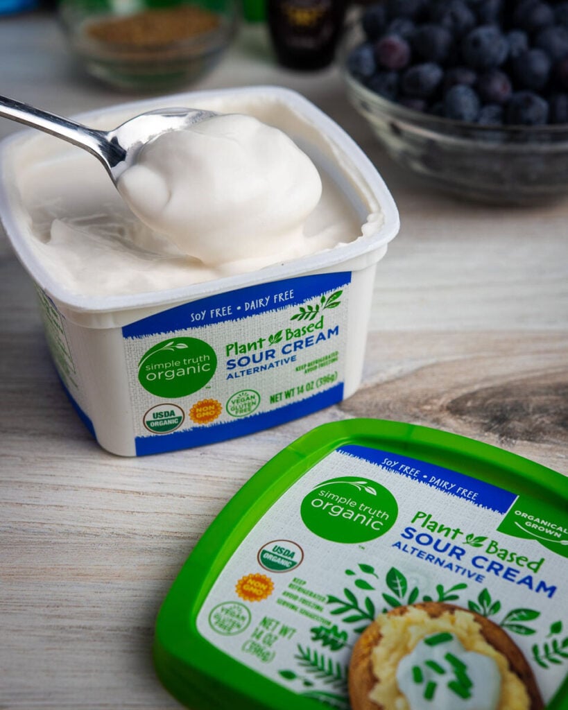 closeup of simple truth organic plant based sour cream to show texture