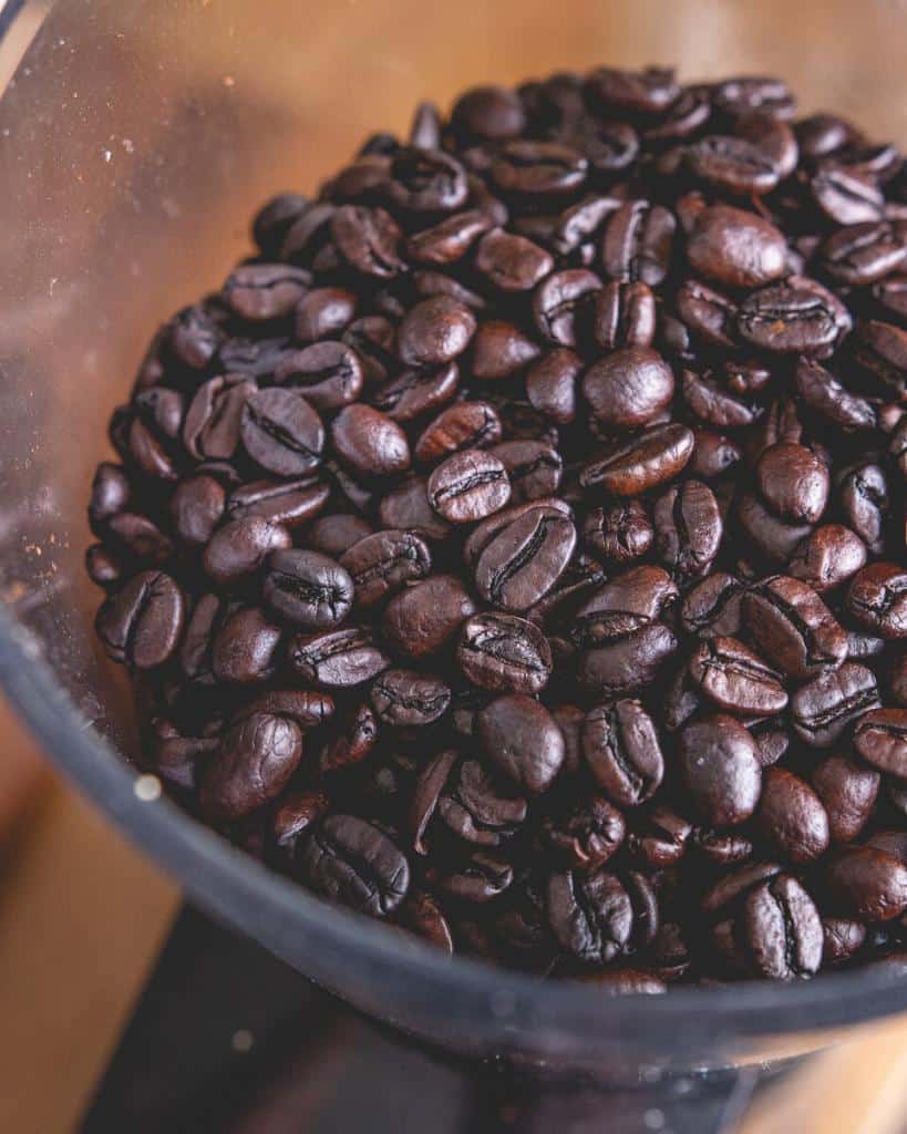 close up on whole coffee beans