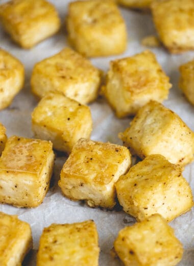 crispy baked tofu just out of the oven