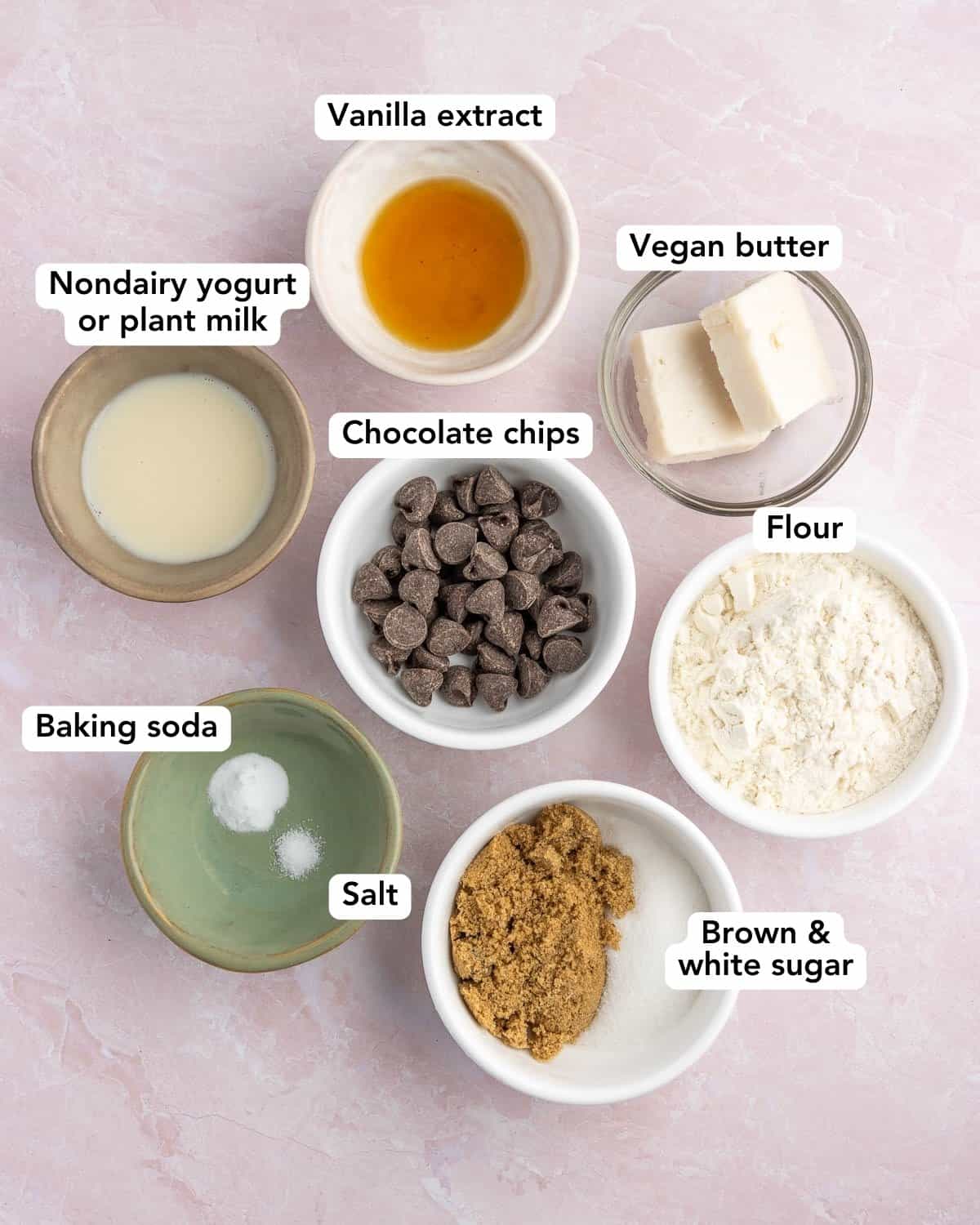 Ingredients for chocolate chip cookies for 2