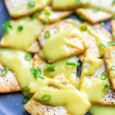 Fried tofu drizzled with Vegan Yolk Sauce