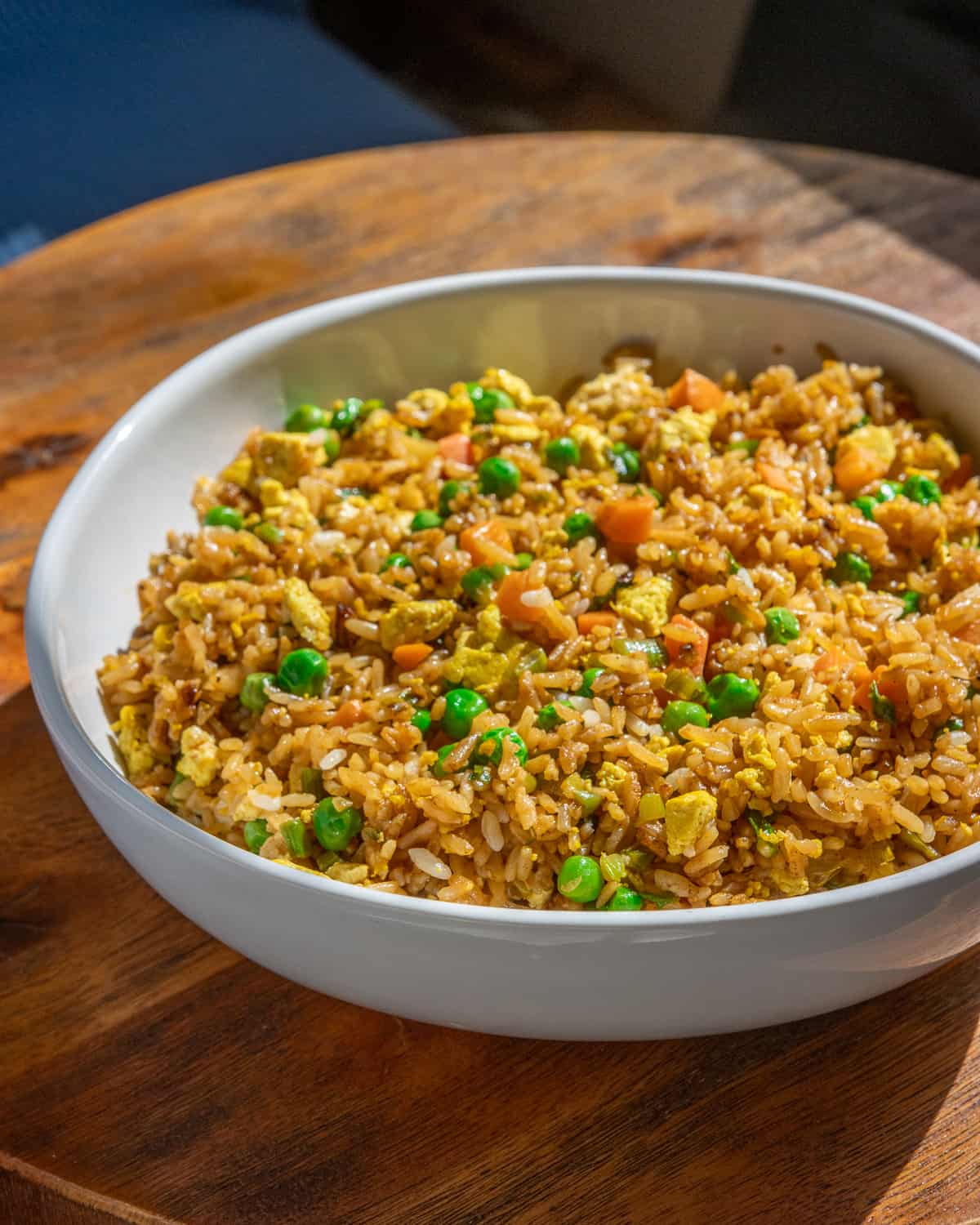 a large bowl of vegan fried rice