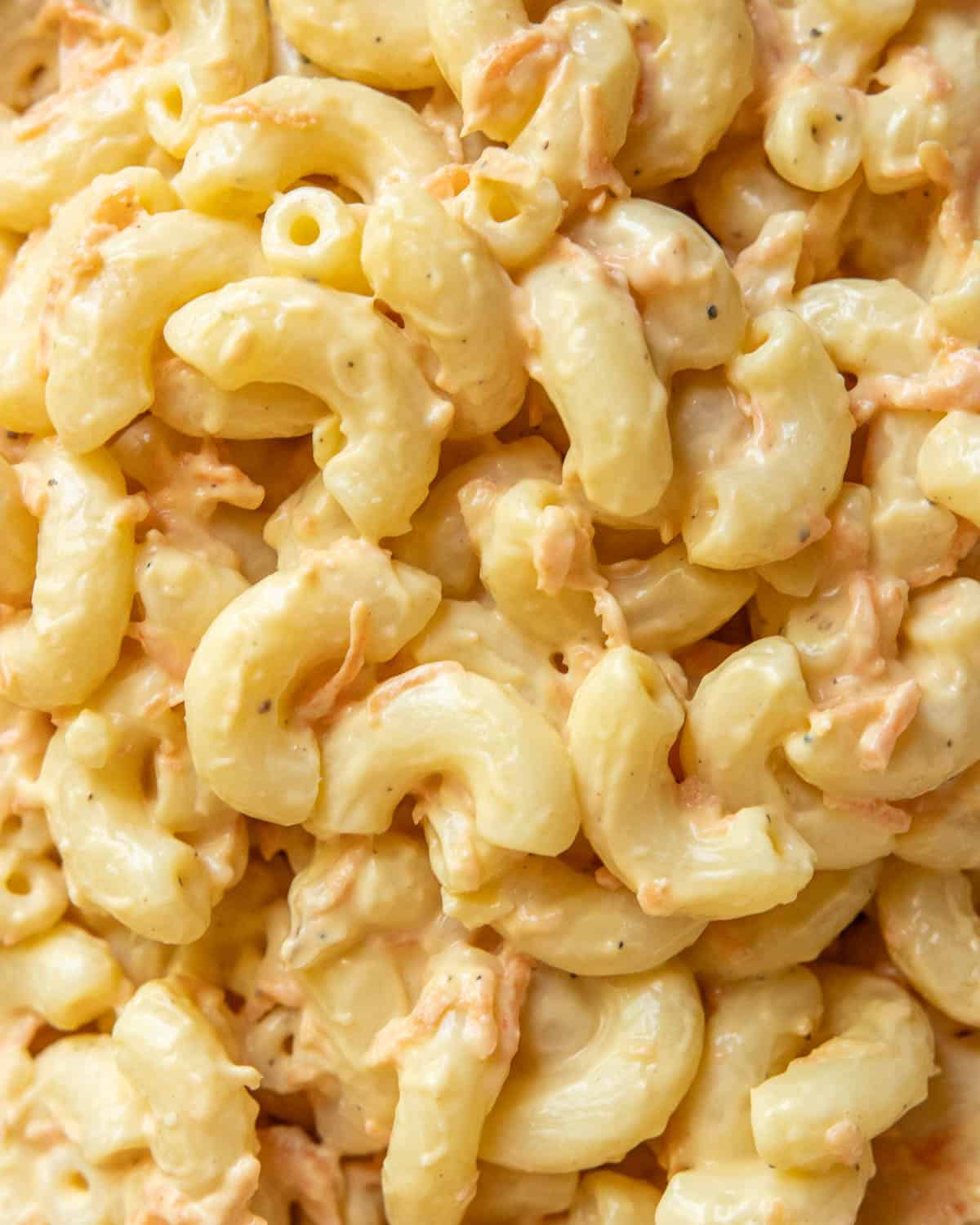 close up of vegan Hawaiian macaroni salad