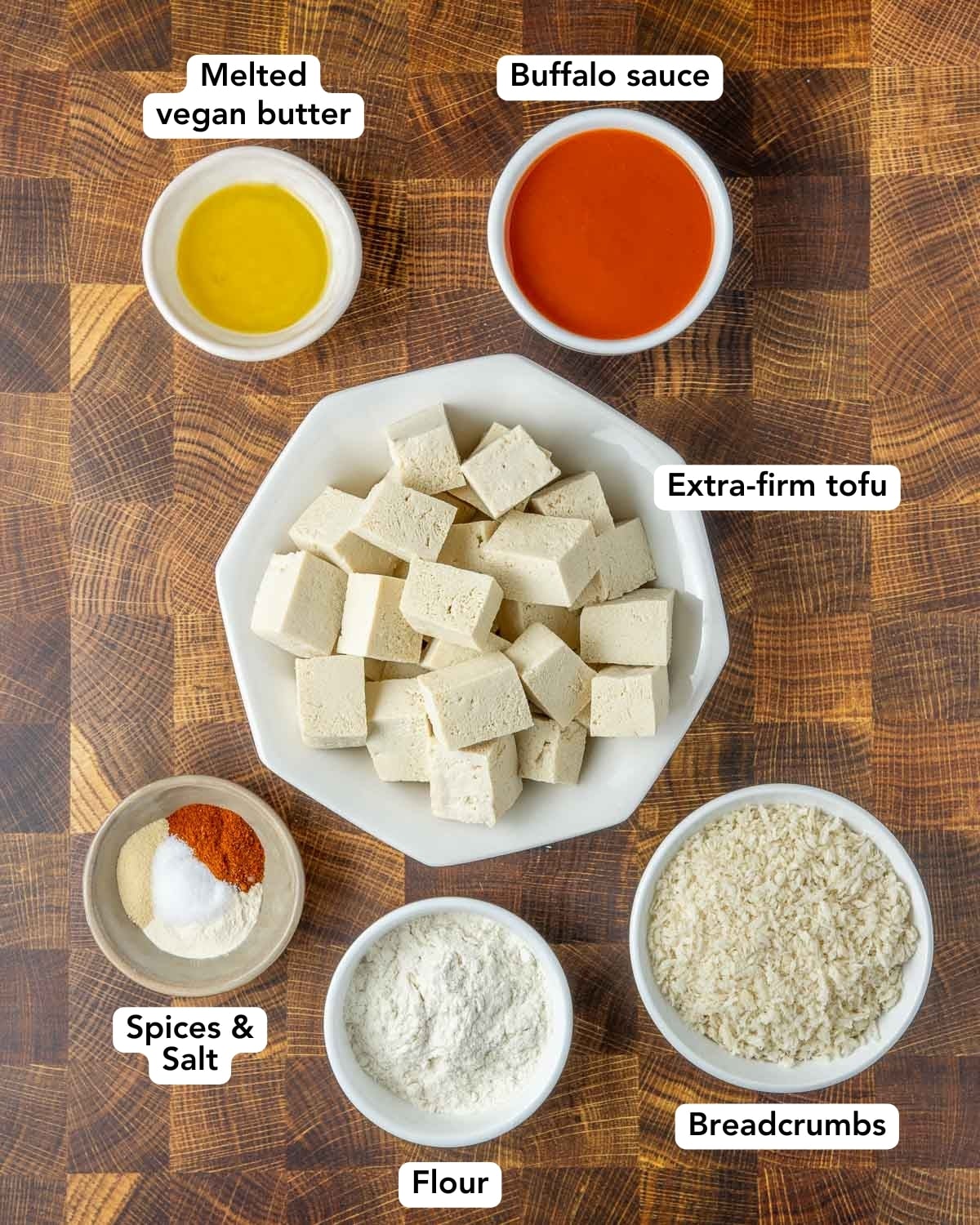 overhead shot of the ingredients for buffalo tofu