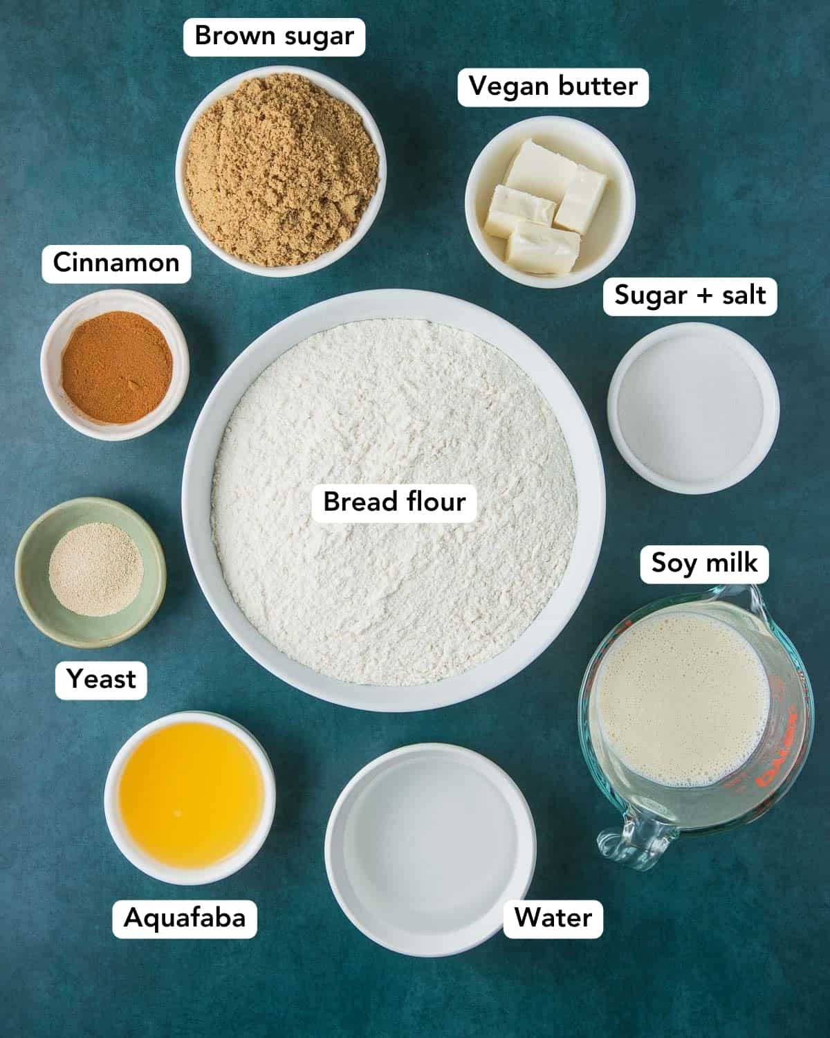 overhead shot of the ingredients for vegan cinnamon rolls