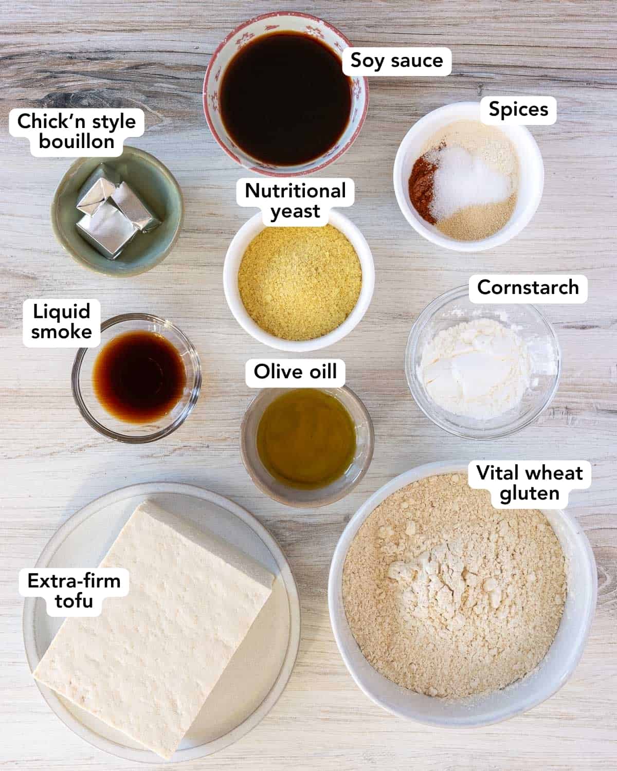 an overhead shot of the ingredients for homemade vegan deli slices