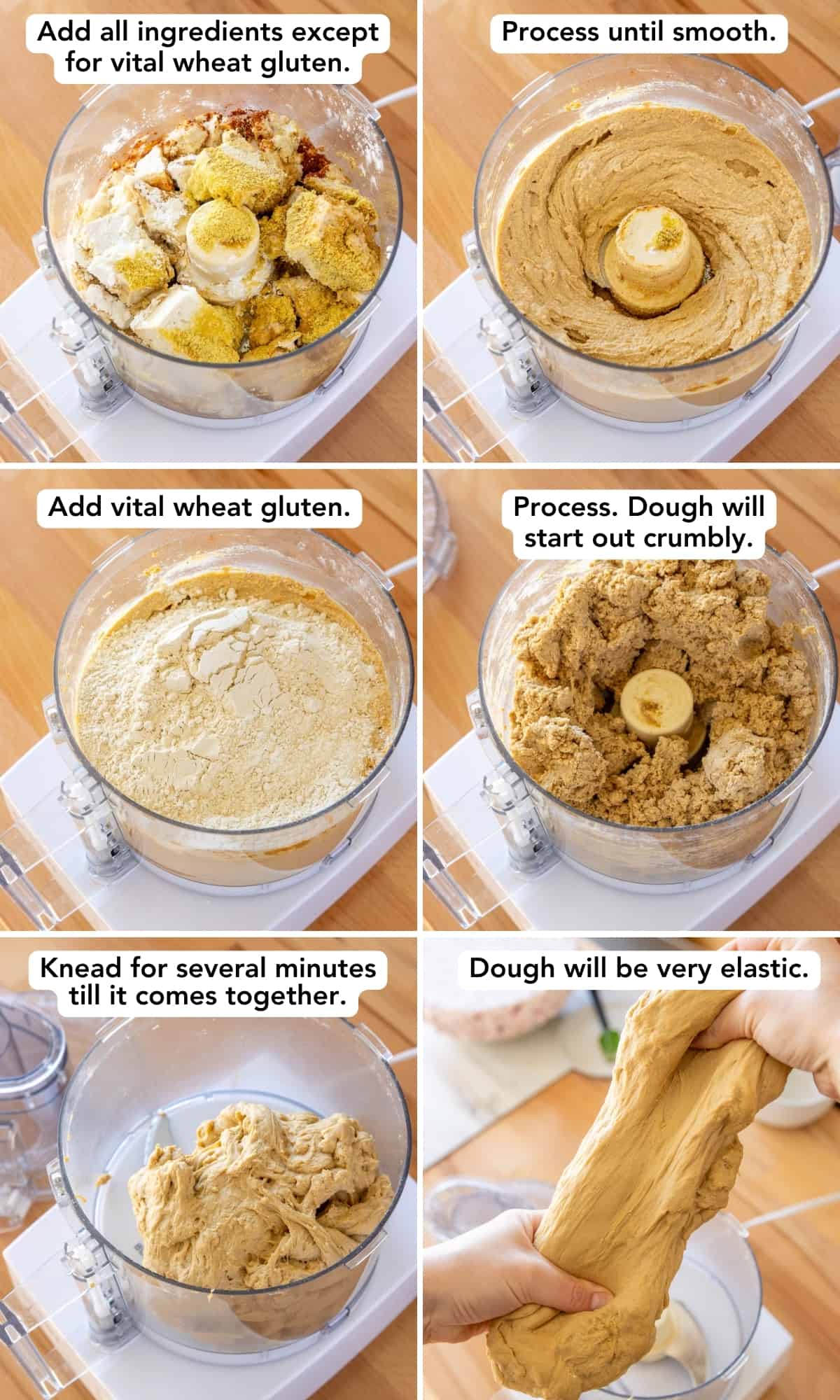 a six-panel image showing the first six steps for making vegan deli slices