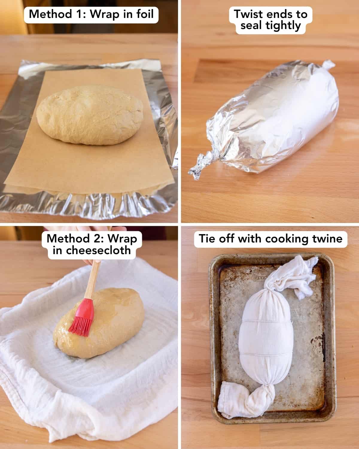 a four-panel image showing two different ways to prepare deli slices loaf for cooking