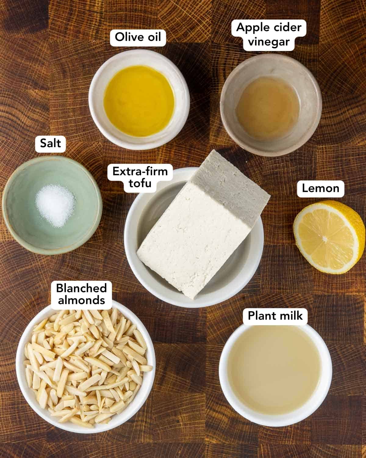 overhead shot of the ingredients for vegan ricotta
