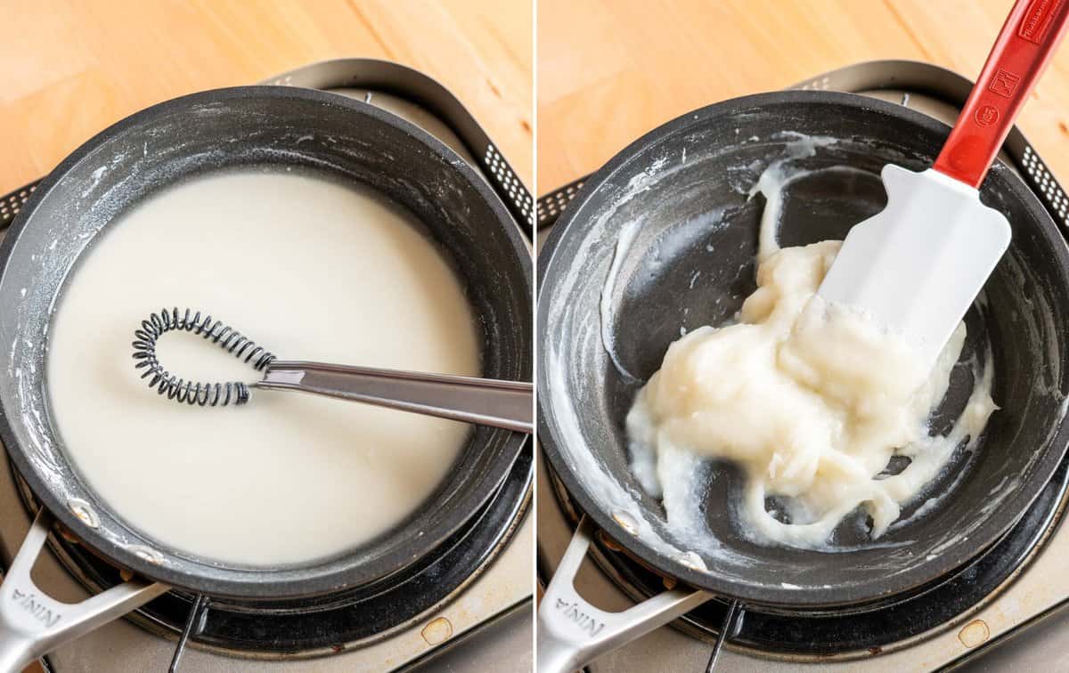 tangzhong being cooked in a small nonstick skillet