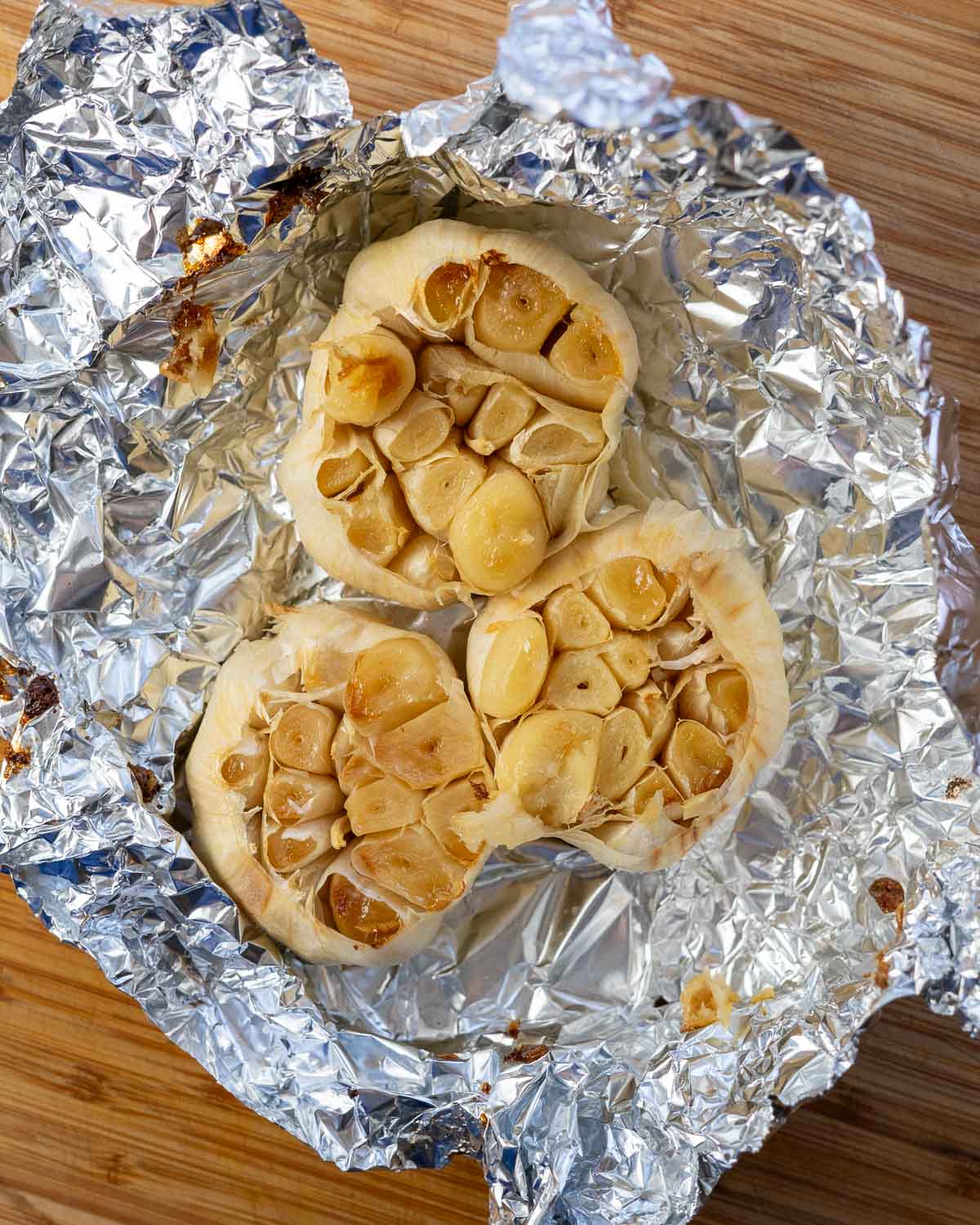 3 heads of roasted garlic in tin foil