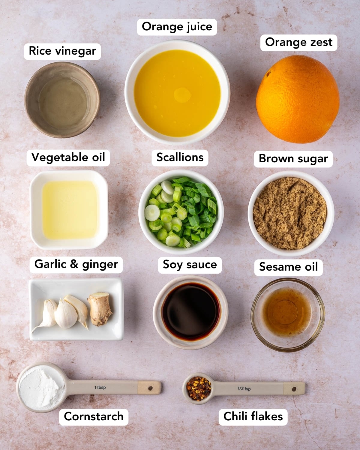 Ingredient spread for orange sauce.