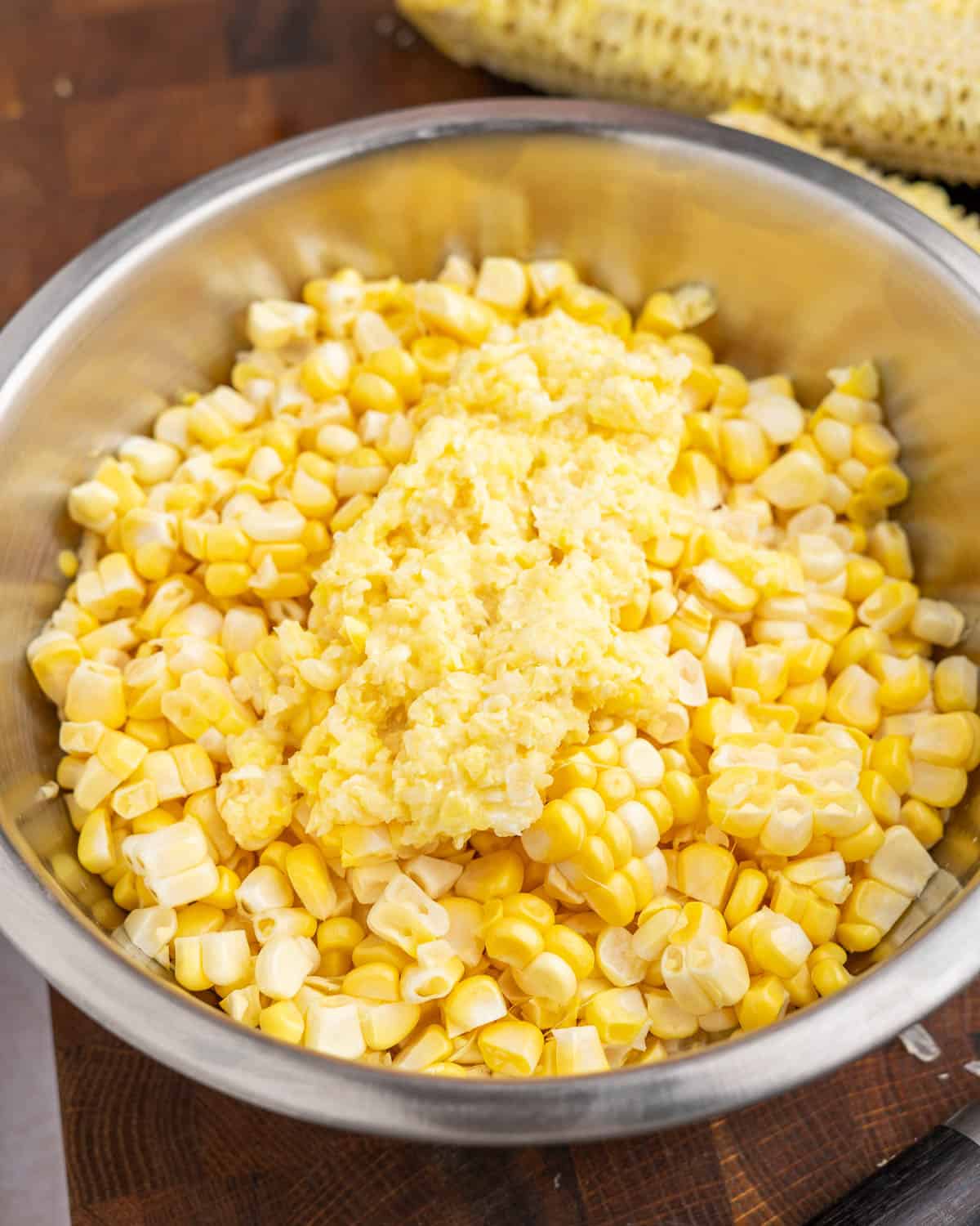 Closeup of pulp scraped from corn cobs