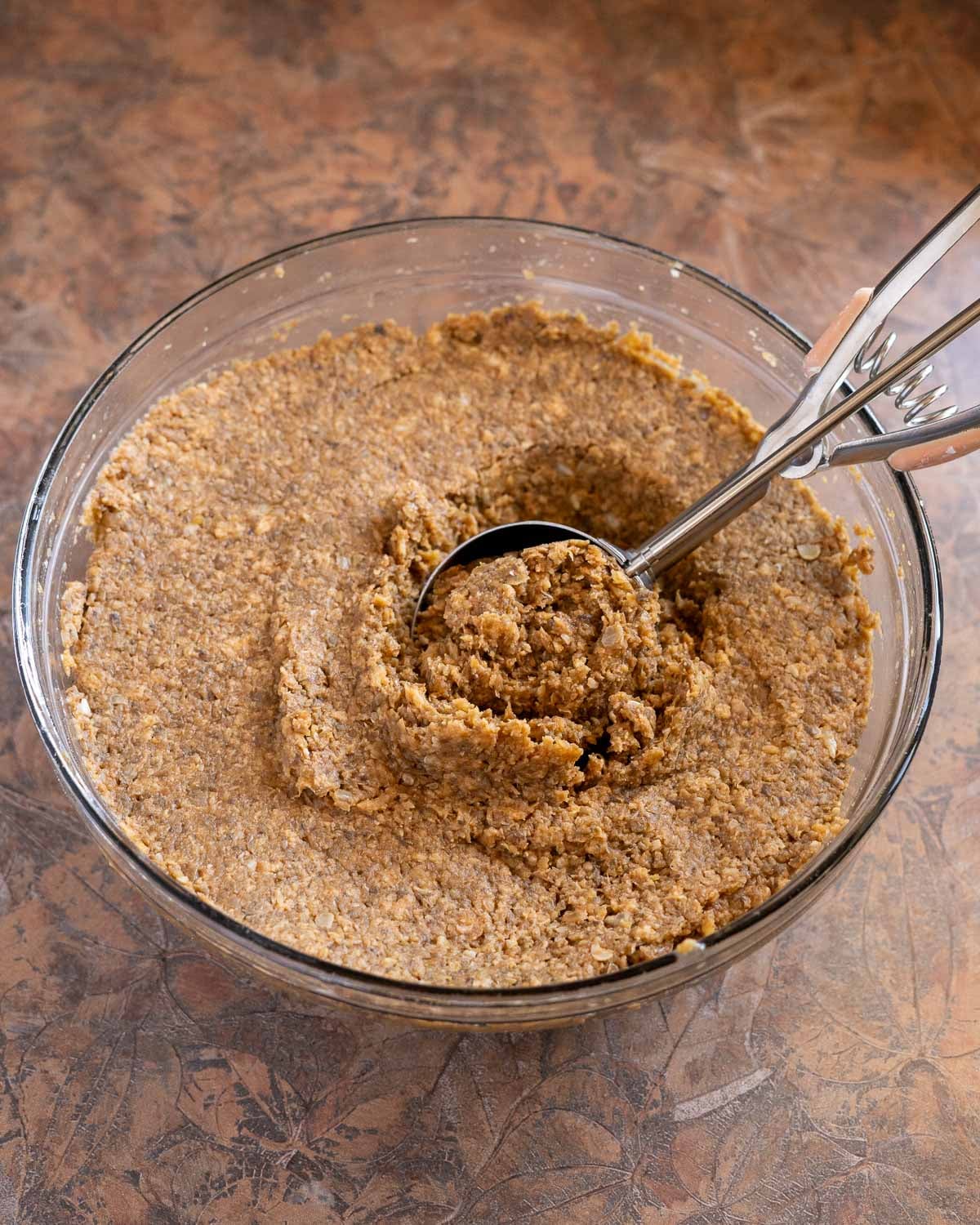 Lentil burger mix ready to be shaped into patties.