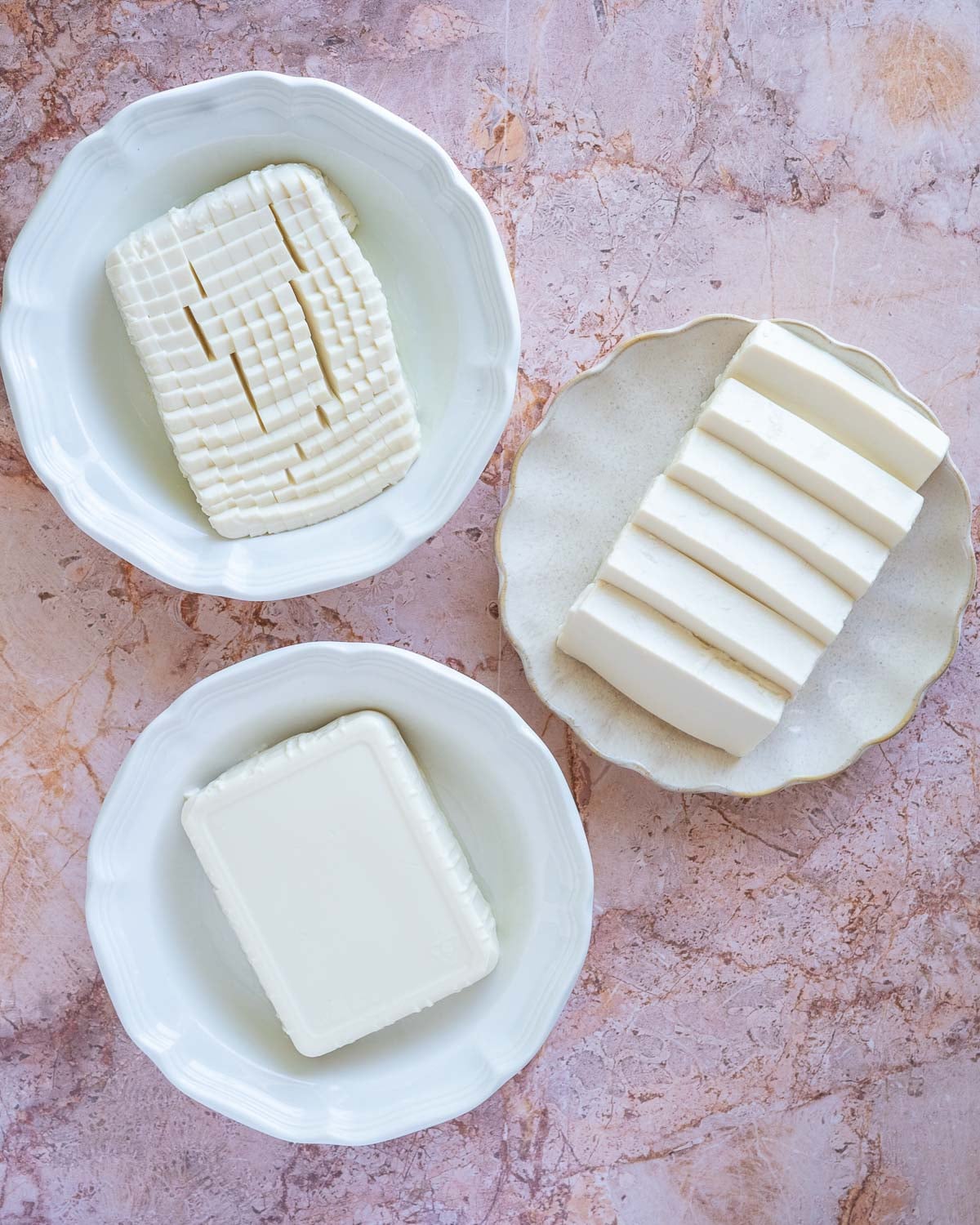 different ways to cut and plate silken tofu