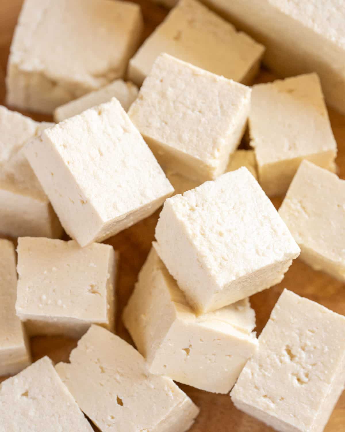 Closeup shot of homemade tofu to show texture