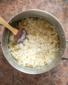 Curdled soy milk ready to transfer to mold