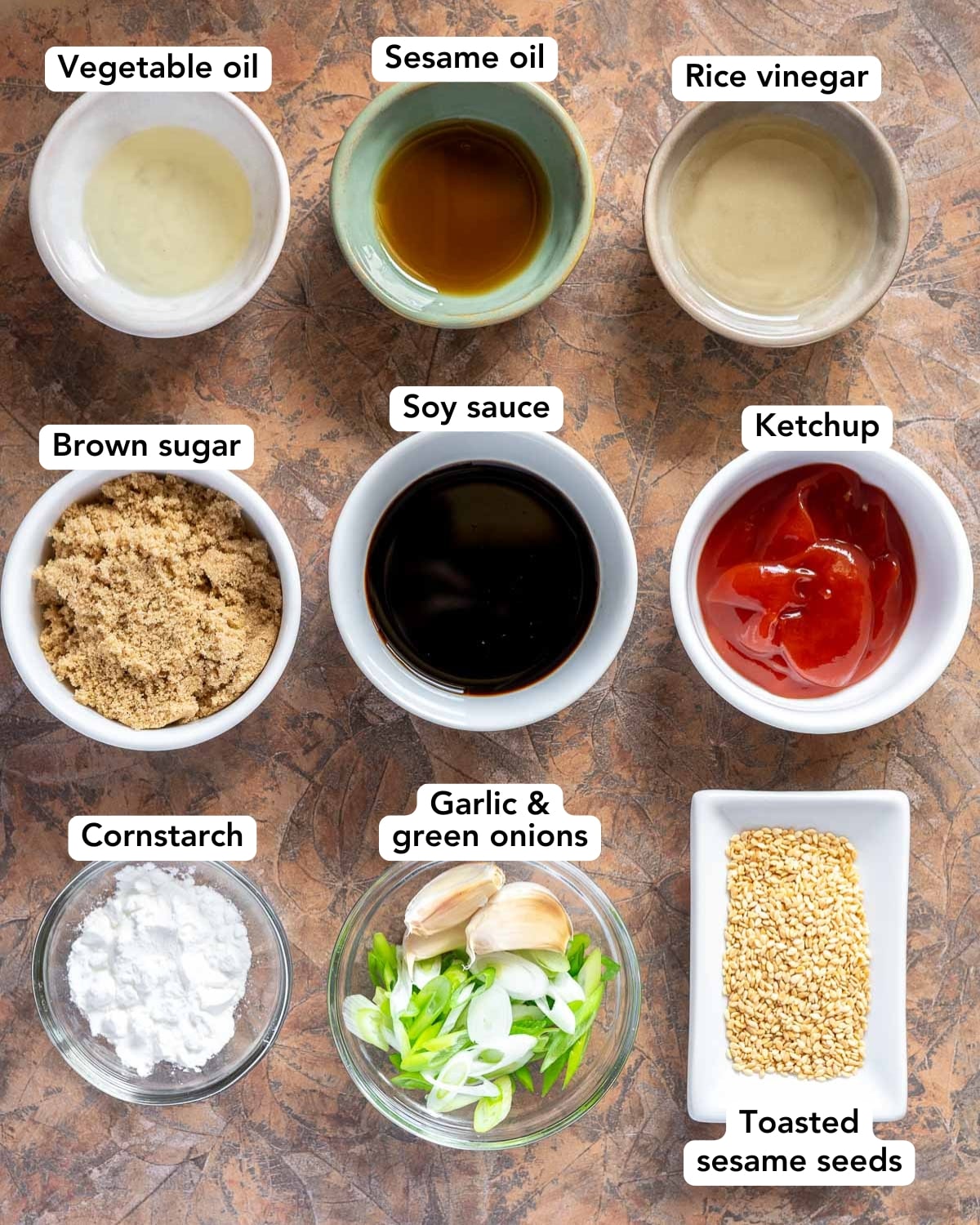 Ingredients for sticky sesame tofu