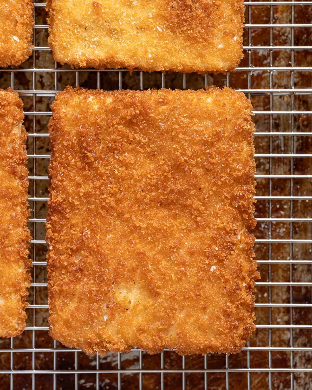 Closeup of fried tofu katsu