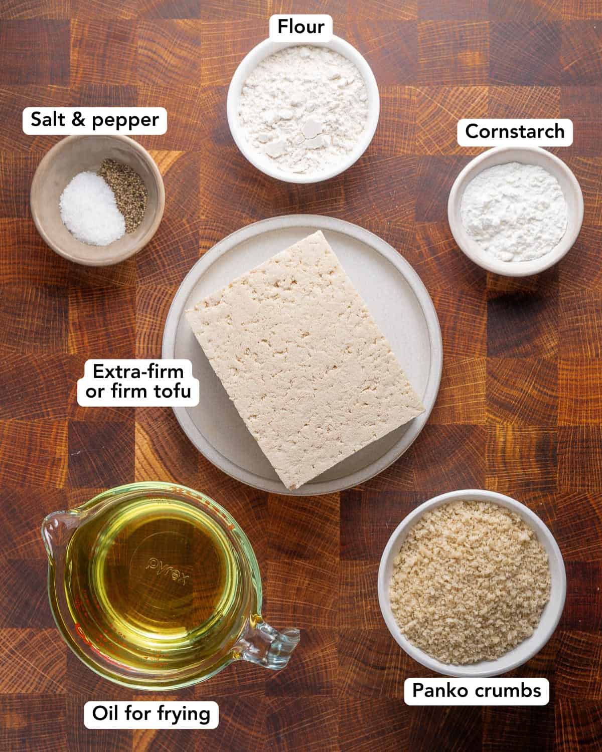 Flatlay of ingredients for tofu katsu