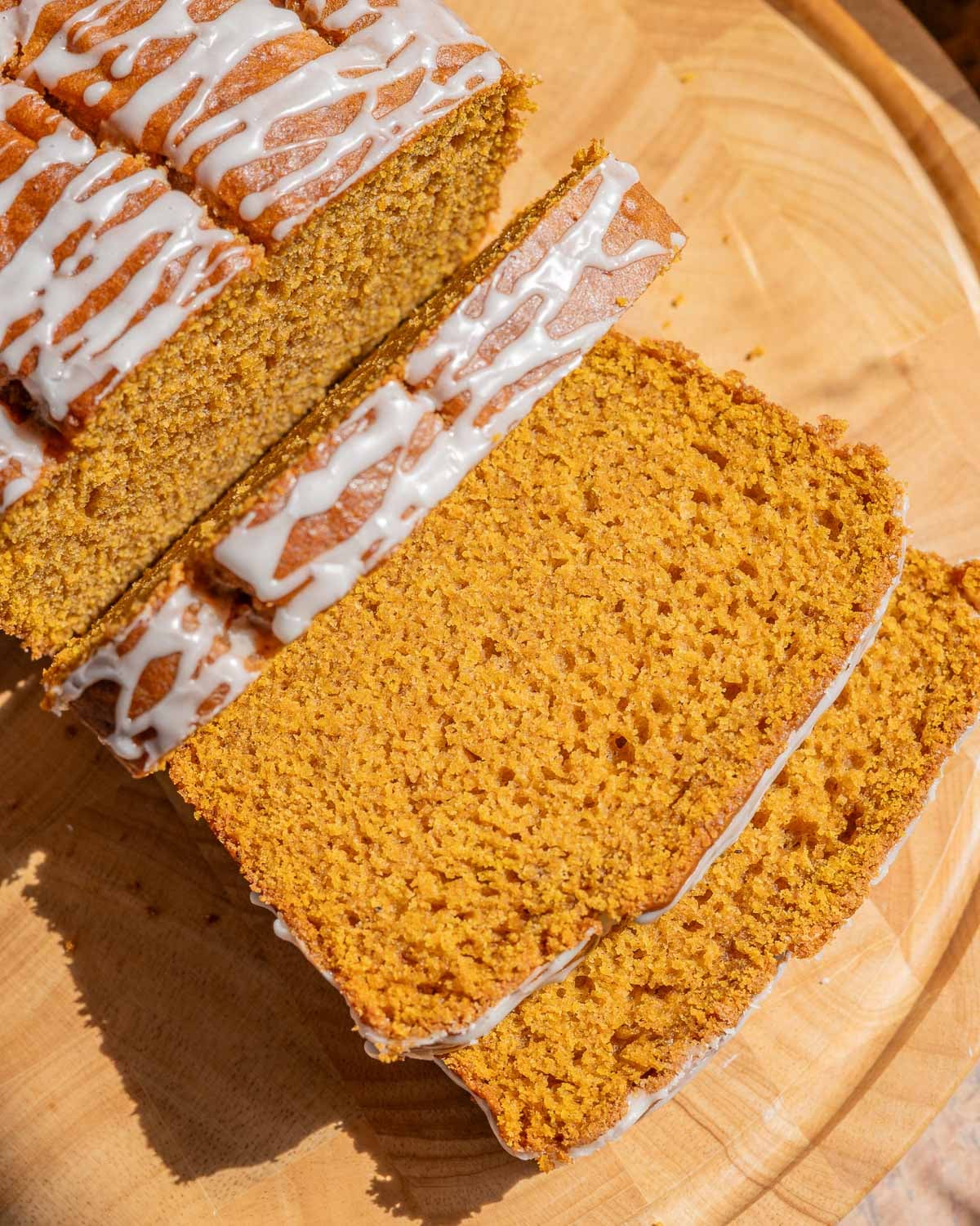 close-up shot of slices of vegan pumpkin bread