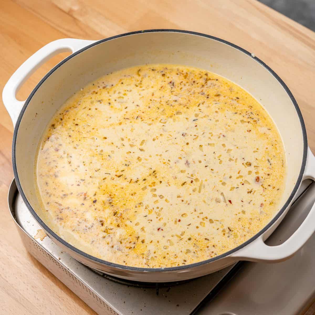 vegetable broth added to the mixture