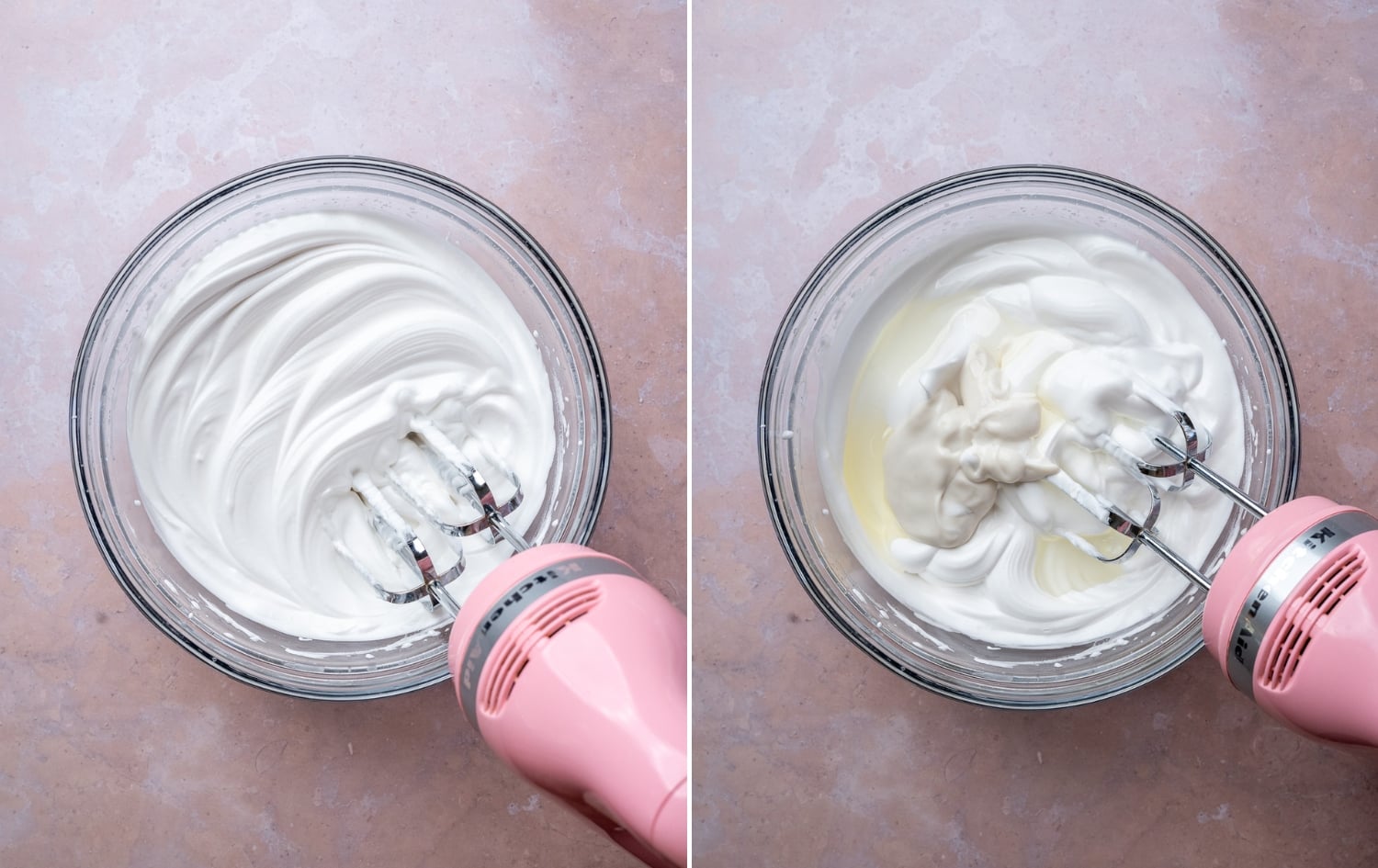 Whipping aquafaba to stiff peaks.