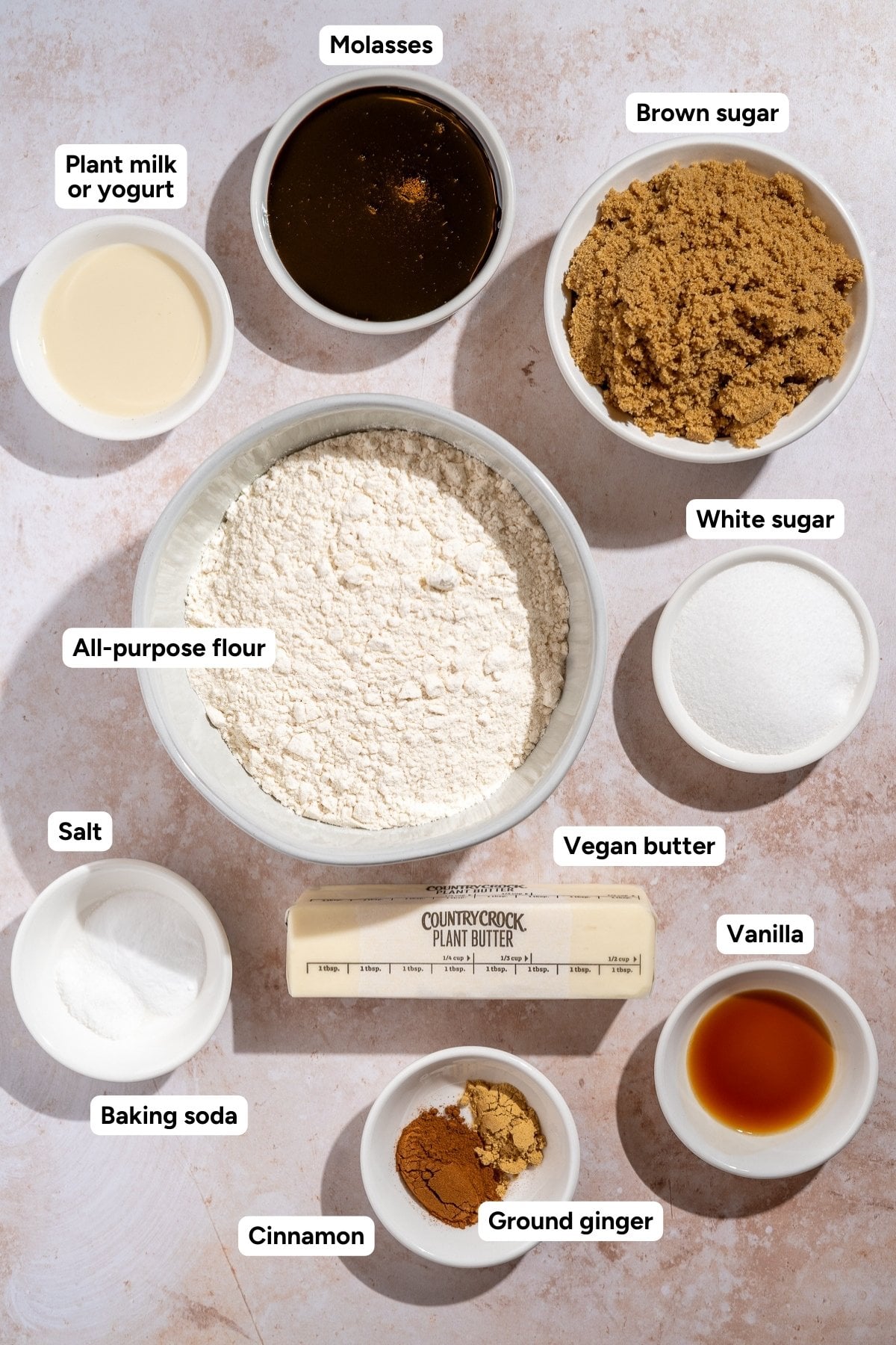 flatlay of ingredients for vegan ginger molasses cookies