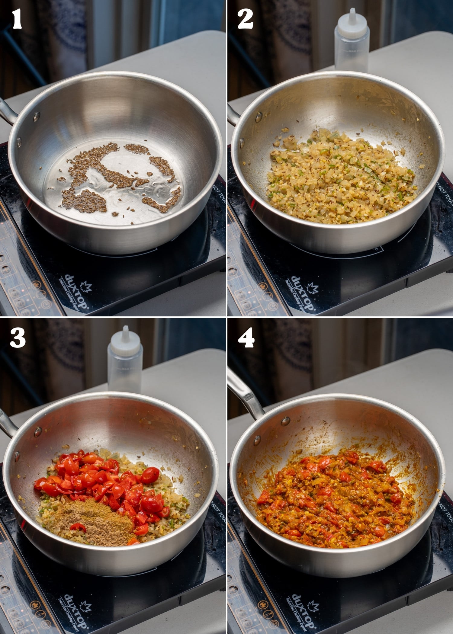making the masala for palak tofu