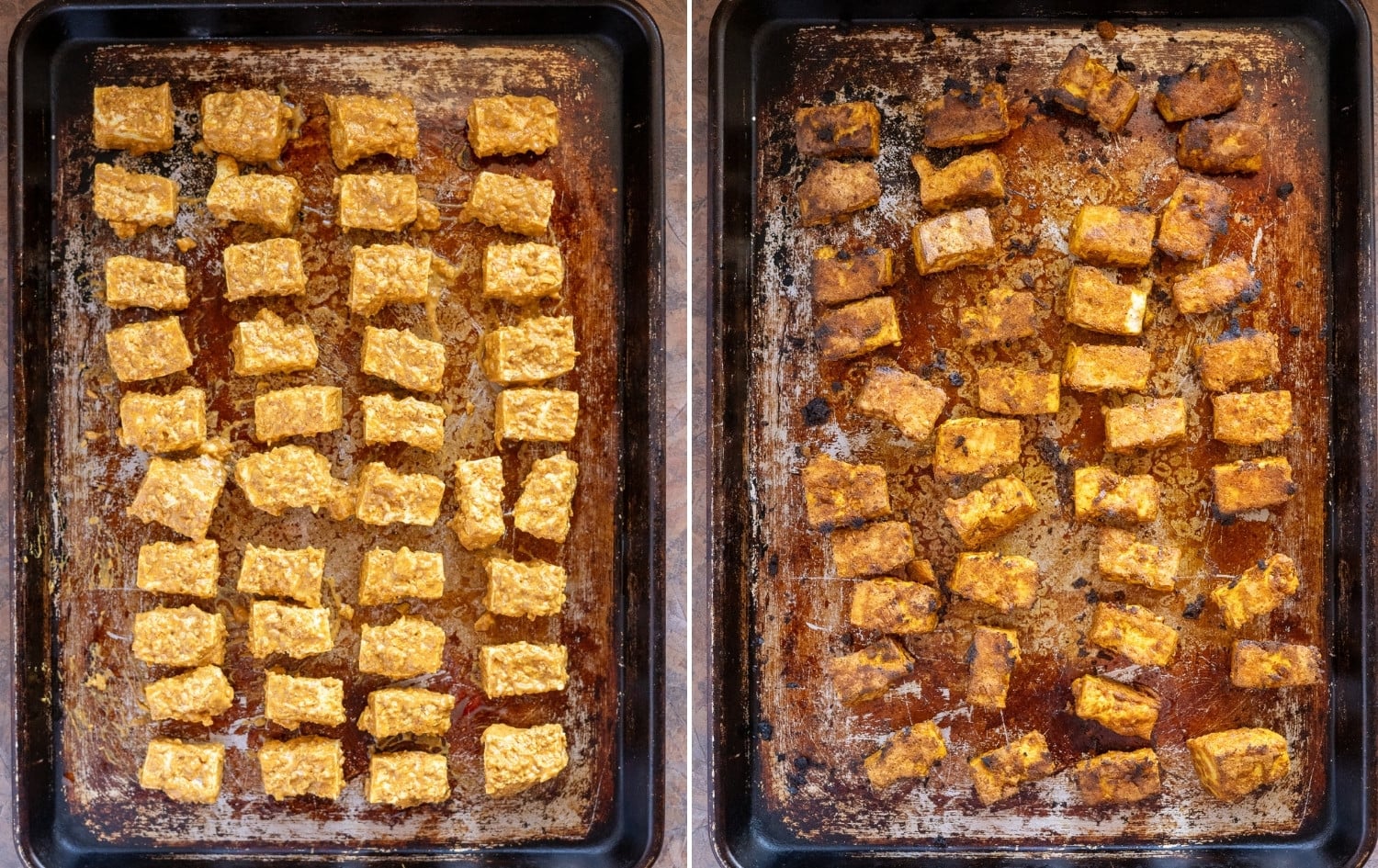 before and after baking the butter tofu