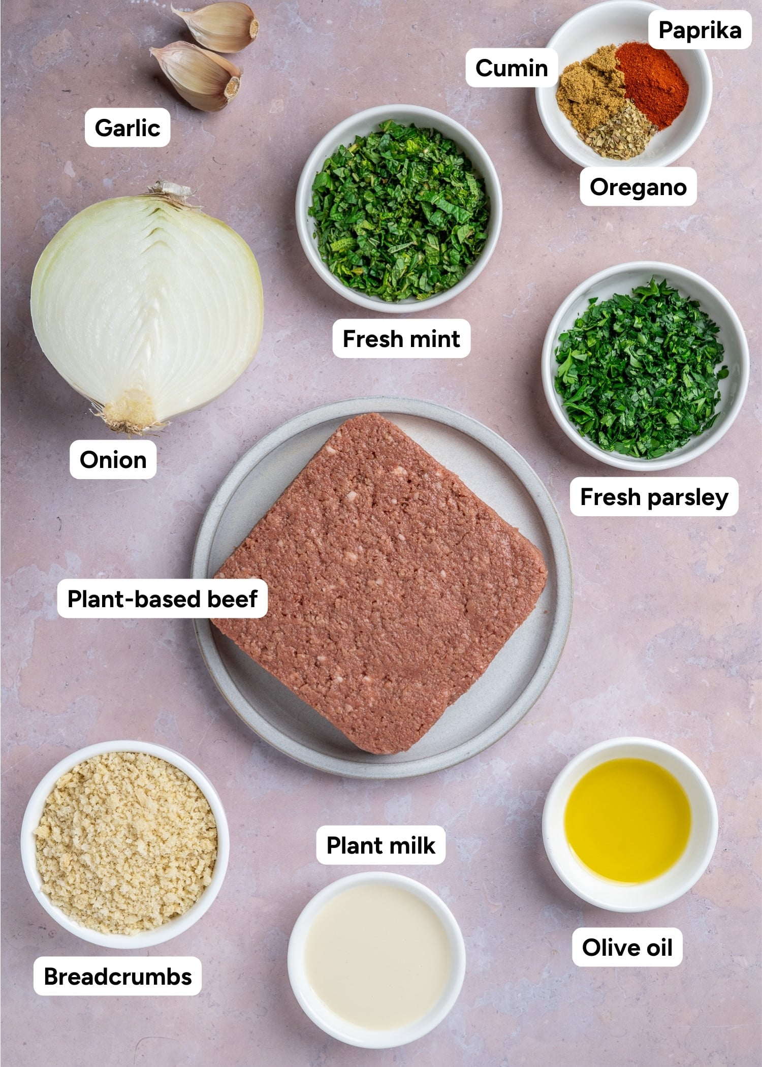 Ingredients for vegan Greek meatballs