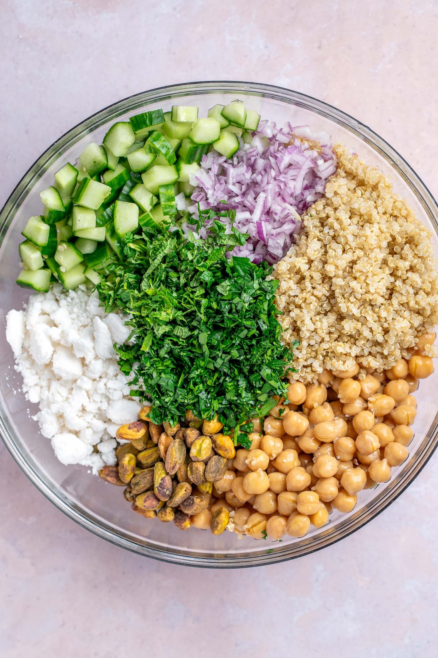 Ingredients for Jennifer Aniston salad in a bowl
