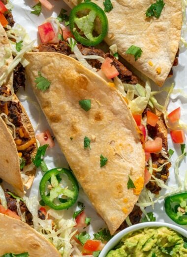 closeup of black bean taco