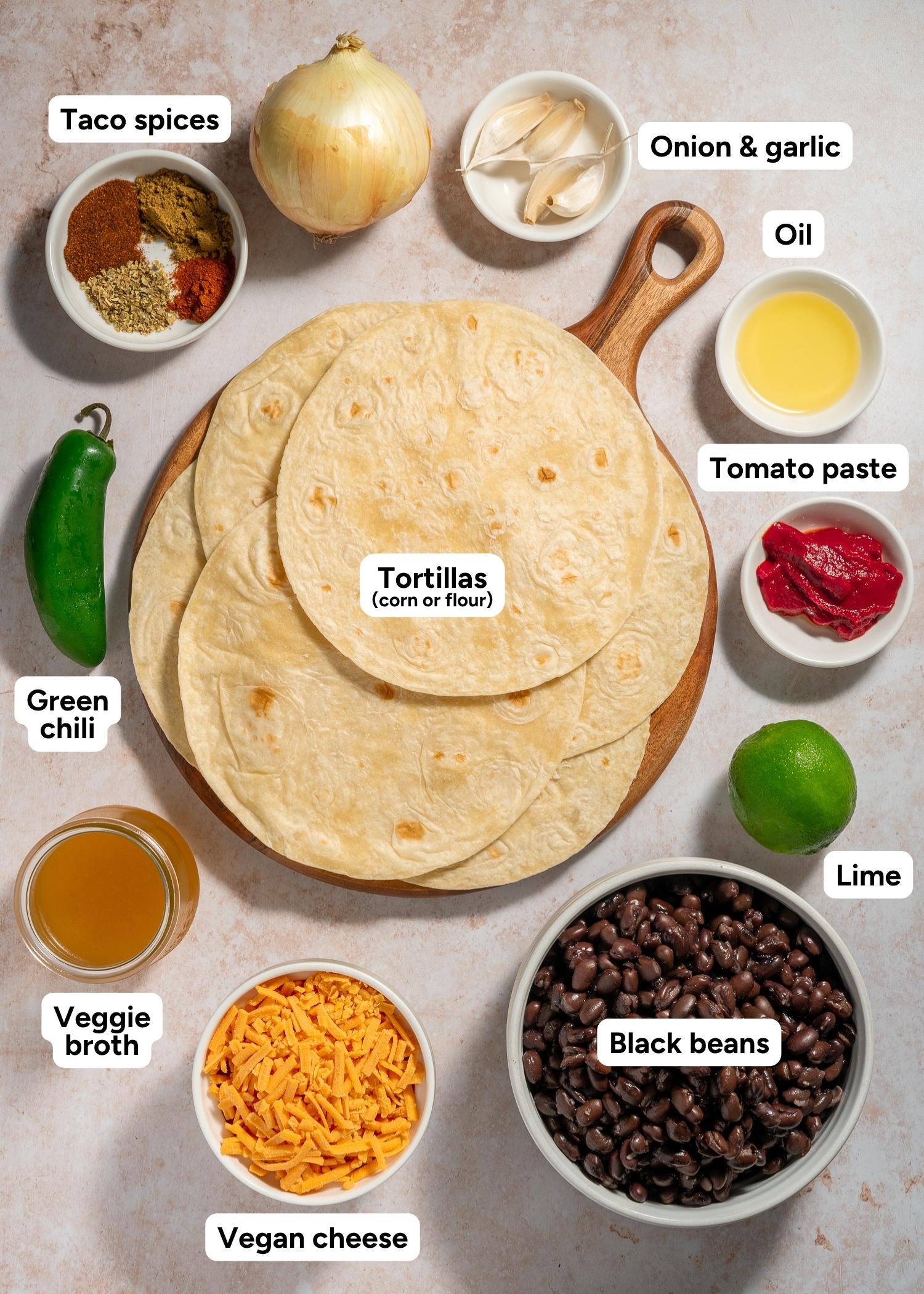 ingredients for crispy black bean tacos