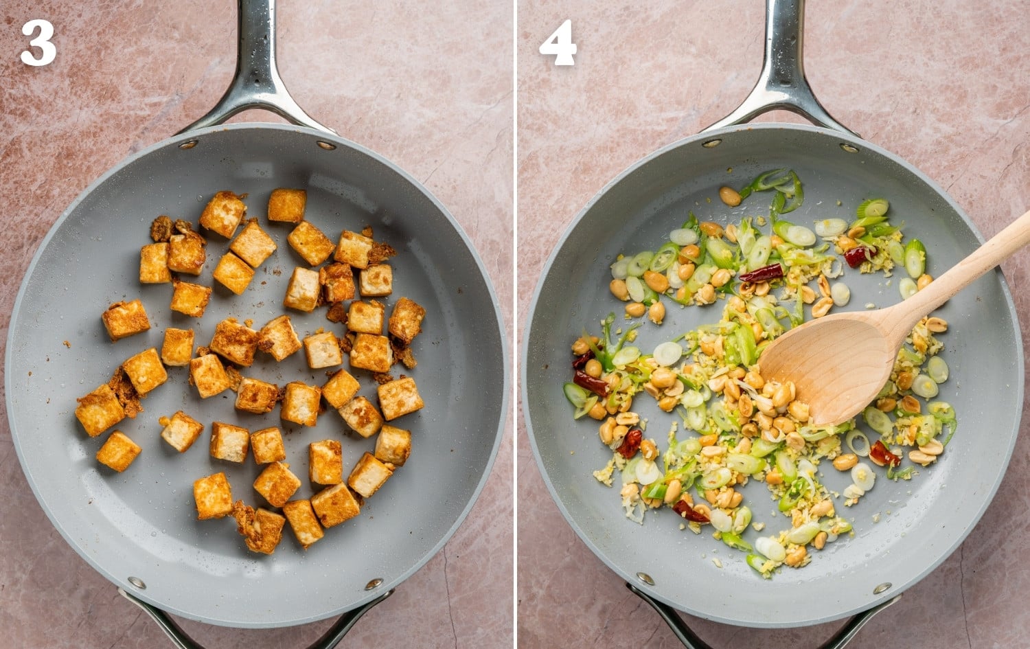 pan frying tofu and aromatics