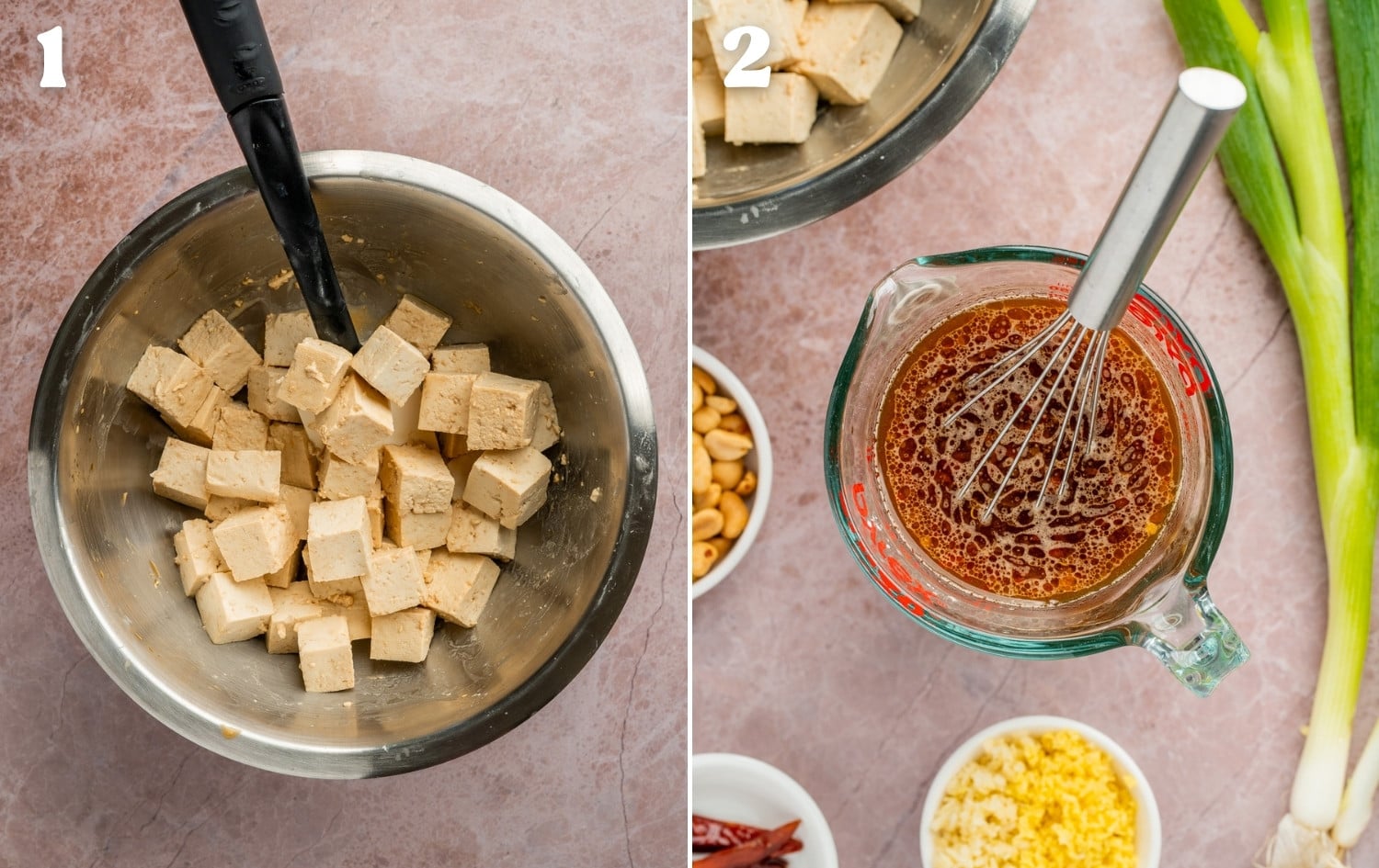 marinating tofu and making kung pao sauce
