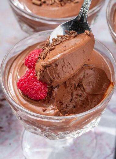 a closeup of the whipped fluffy texture of vegan chocolate mouse