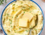 vegan mashed potatoes with melted butter and parsley