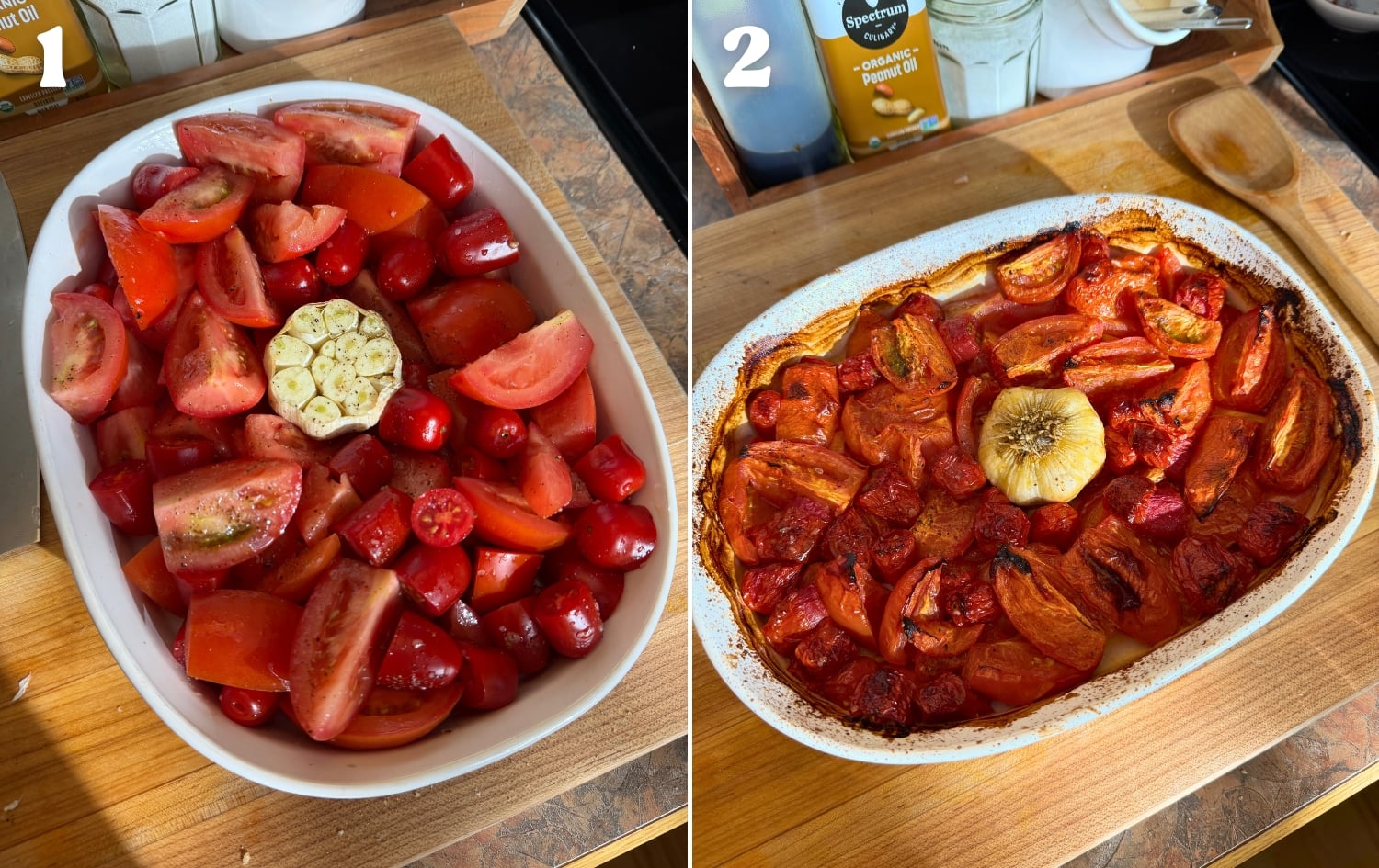 season and roast the tomatoes and whole head of garlic