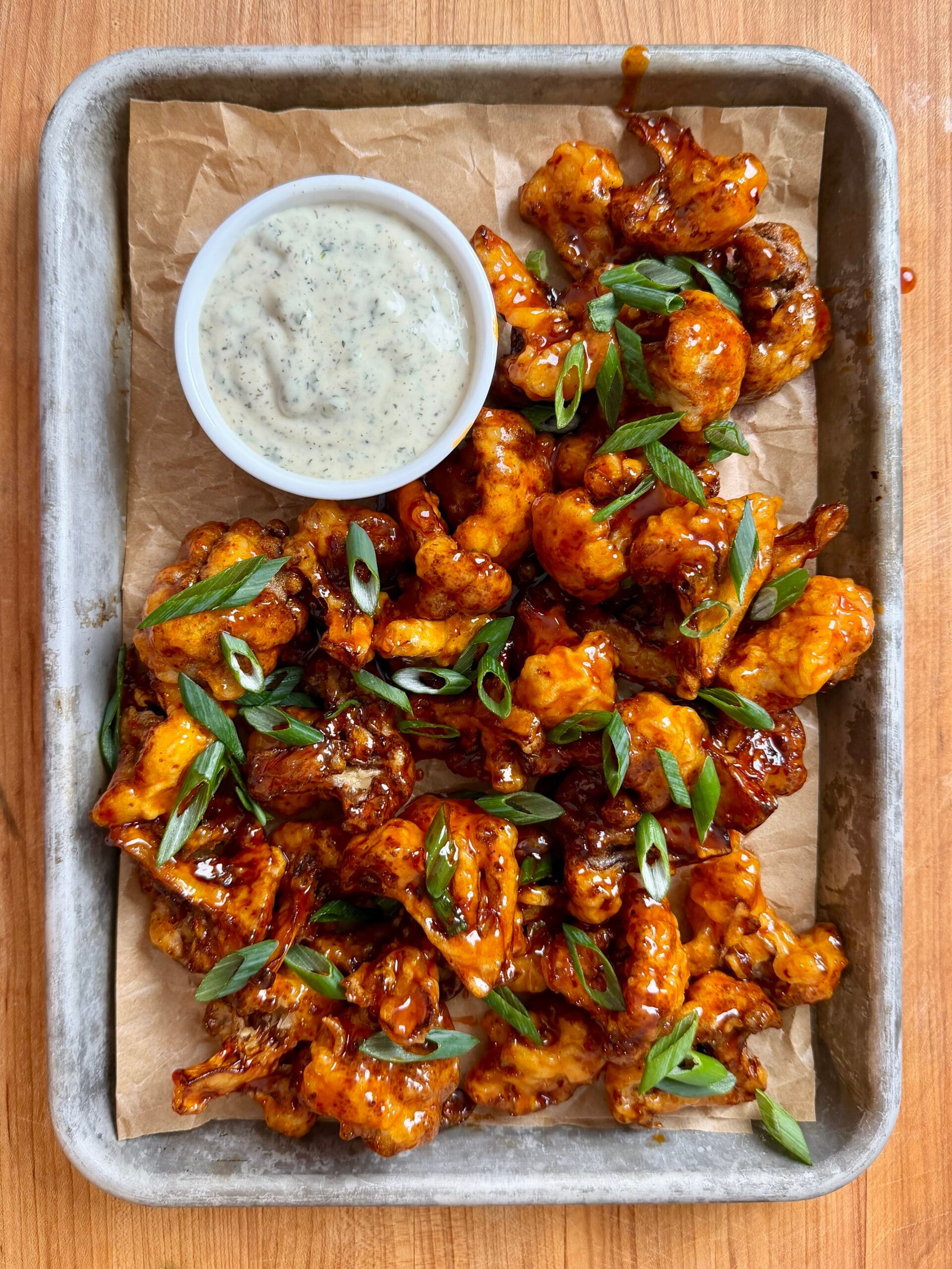 fried cauliflower with vegan ranch
