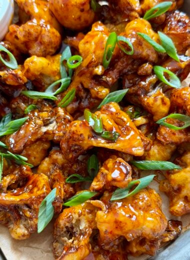 fried cauliflower tossed in spicy maple sauce