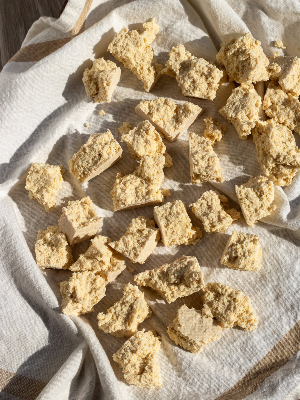 torn pieces of tofu