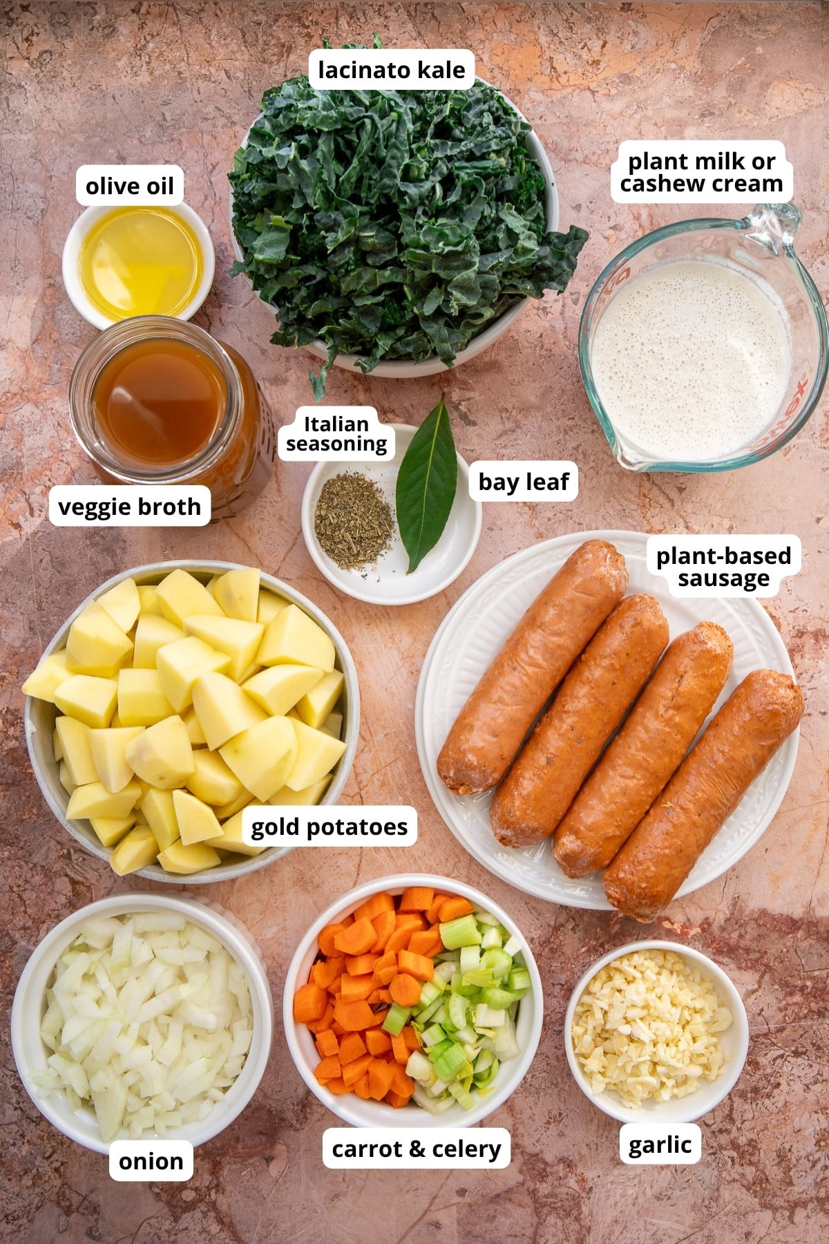 Ingredients for vegan zuppa toscana